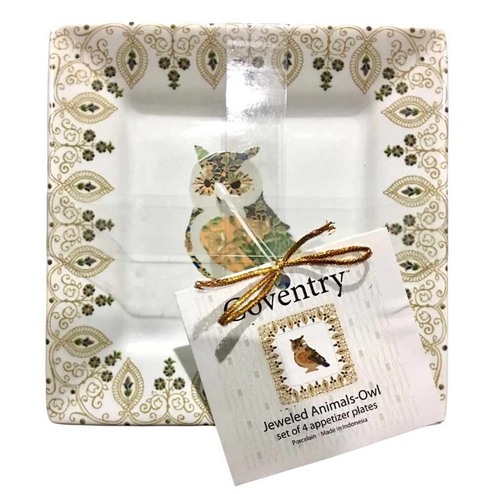 Coventry Jeweled Animals Porcelain Appetizer Plates ~ Owl